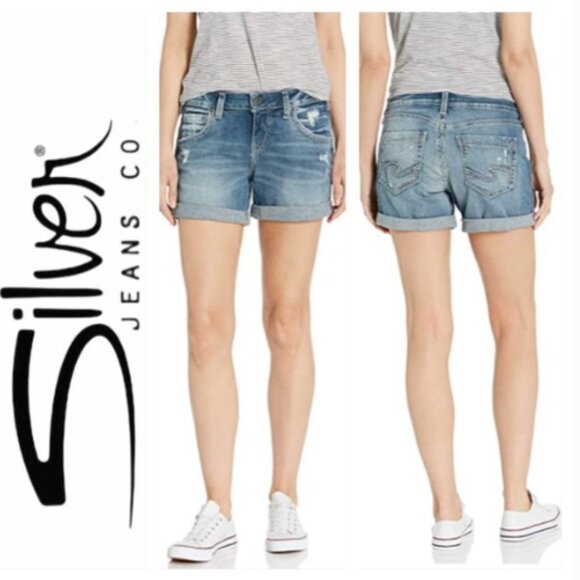 Silver Jeans Sam Jean Short Cuffed Distressed Size 26 4.5" Inseam - Picture 1 of 15